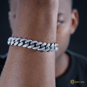 12mm Classic Cuban Bracelet In 18k White Gold Plated ZUU KING